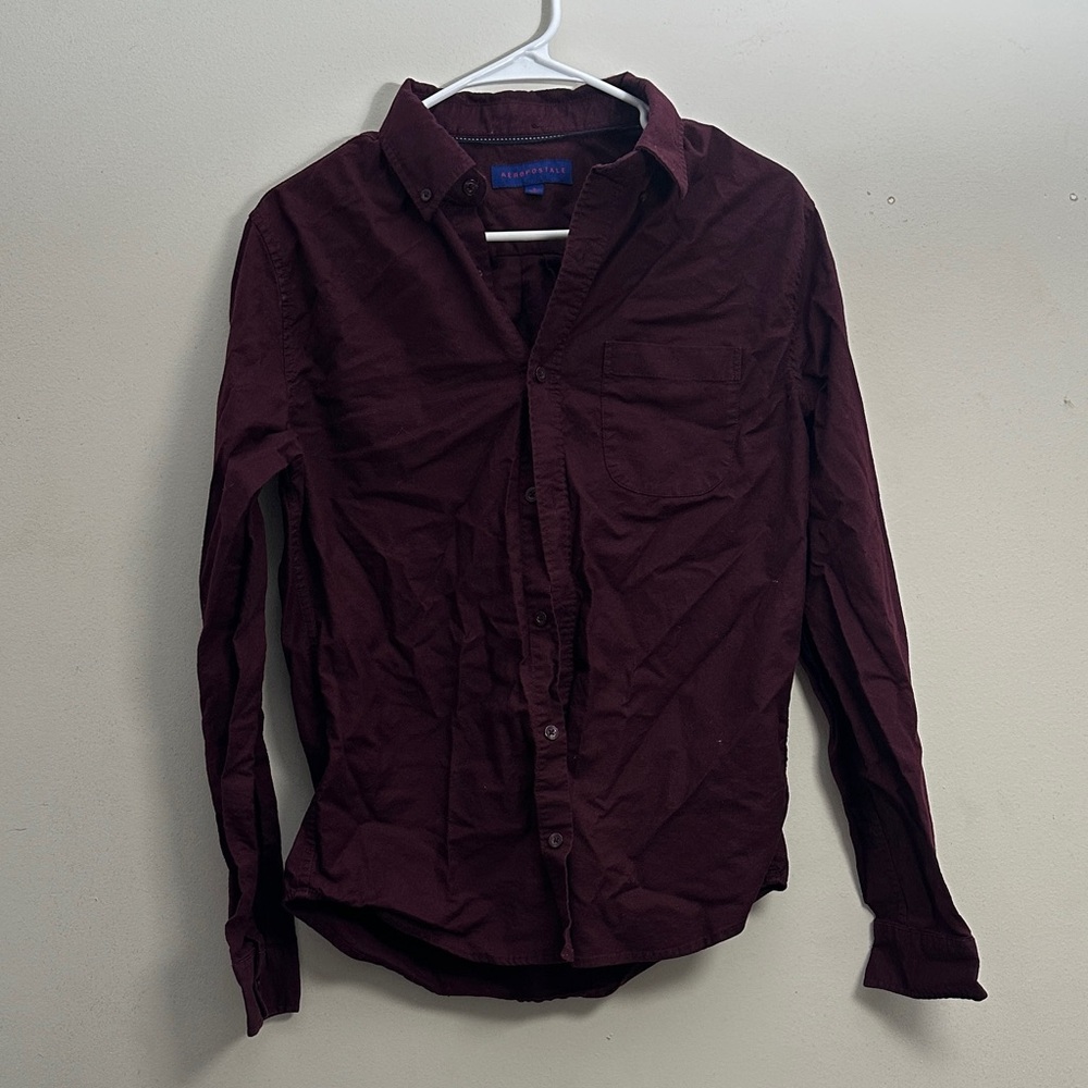 Aeropostale Men's Dark Maroon Button Down Shirt